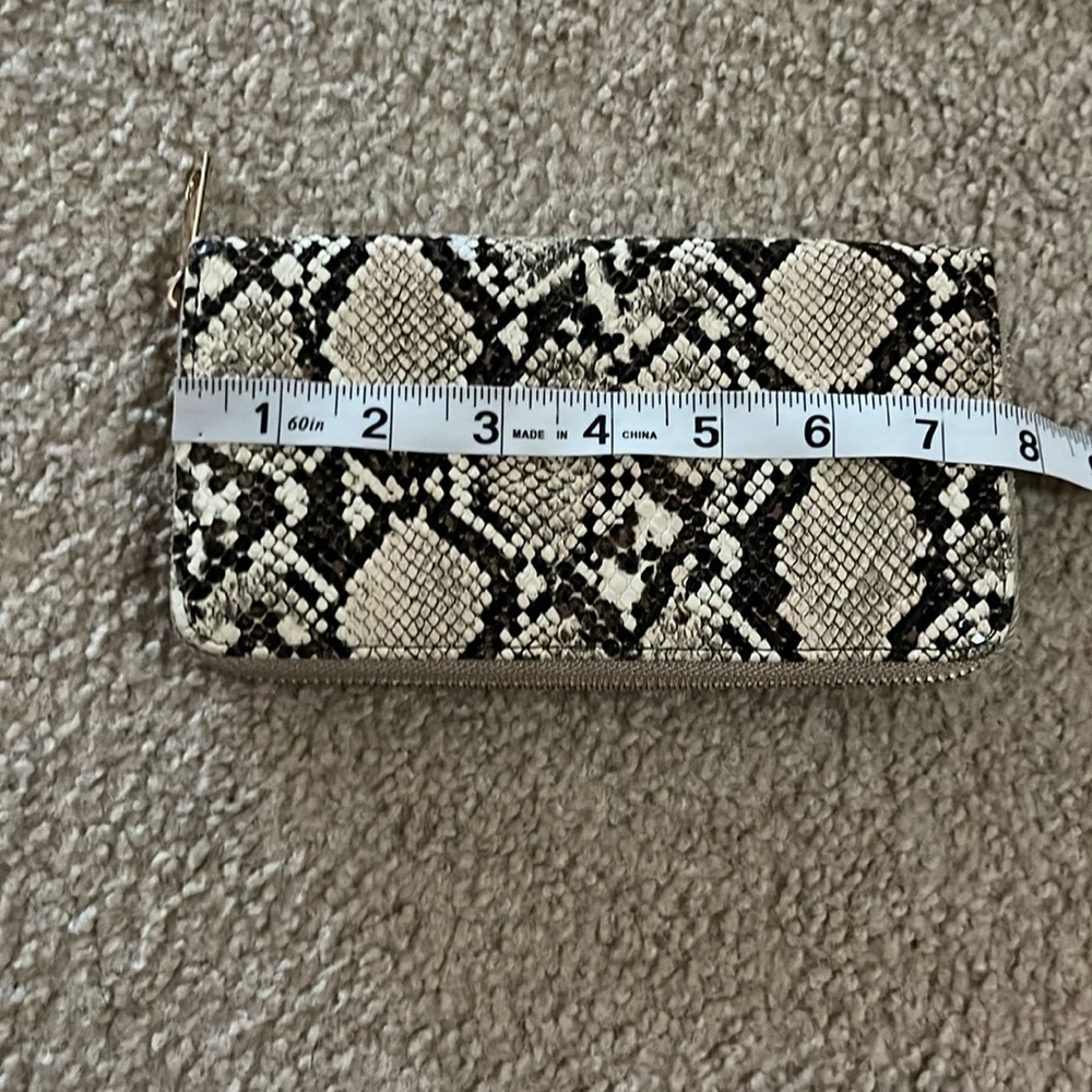 Snake skin tan & brown zip up long wallet clutch purse bag - Picture 13 of 13